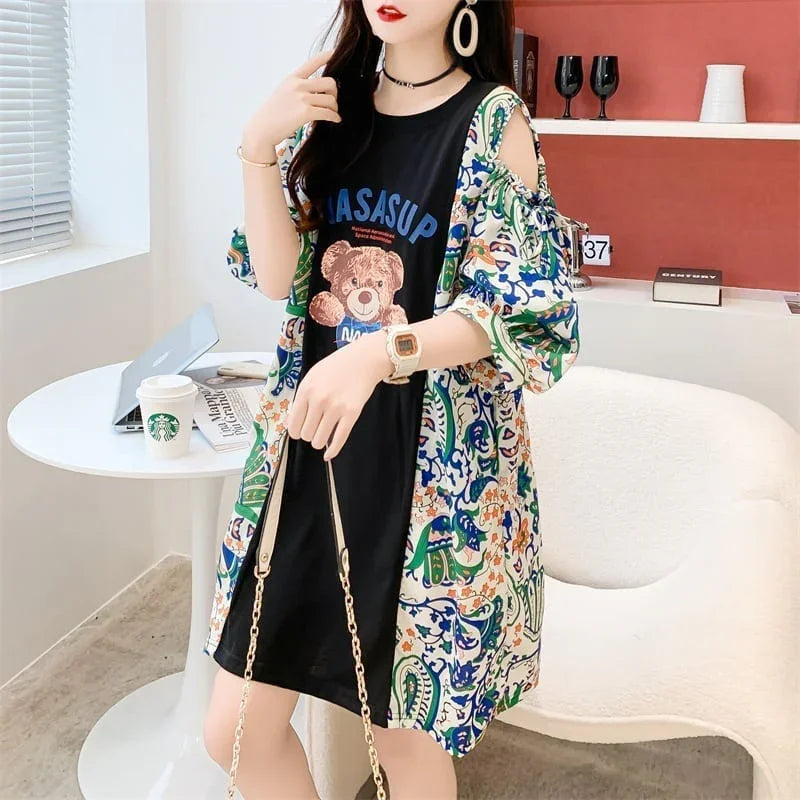 フライドストリート半袖トレンディな韓国風ラウンドネックTシャツ<U-2868>