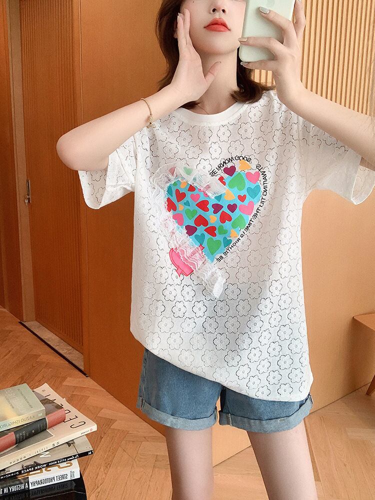 新商品 透かし彫り キュート ゆったり 半袖Tシャツ＜U-8422＞