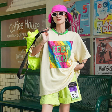 話題沸騰中 都市ファッショ オシャレ デザイン  ゆったり プリント 半袖Tシャツ＜isf-9171＞