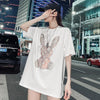 合わせやすい ビジュー ウサギ ロング Tシャツ ゆったり 半袖 ＜U-2887＞