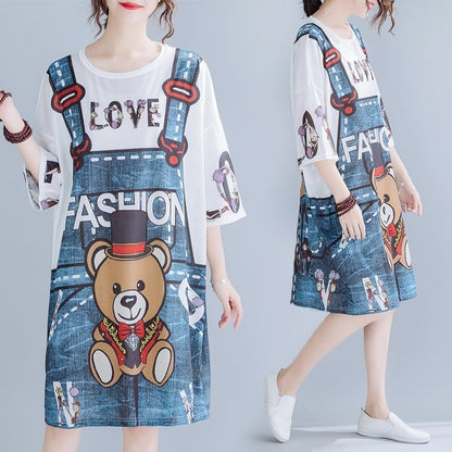 旅行Ｔシャツ 夏 レディース 膝丈 プリント 大きいサイズ ゆったりさらっと涼しい U-656