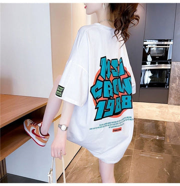 組み合わせやすい アルファベット 数字ロゴ プリントTシャツ ゆったり半袖＜U-6527＞