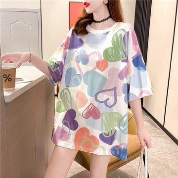 美人度アップ プリント ファッション Tシャツ カットソー ワンピース＜U-3303＞