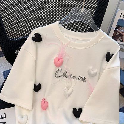 絶対欲しい ホットダイヤモンド キュート 三次元の愛 ゆったり 半袖Tシャツ＜U-8823＞