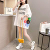 おすすめ アルファベット 花柄 Tシャツ 三色 ゆったり ロング 半袖 ＜U-2946＞