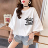 デザイン個性ゆったりミドル丈半袖Tシャツ<U-3036>