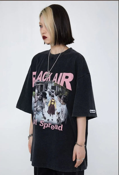 見逃し厳禁 ファッション ストリート系 ヴィンテージ加工 プリントTシャツ ＜U-2893＞