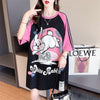 好感度UP グラフィック ストライプ柄 ラグランTシャツ ゆったり ワンピース＜U-3994＞