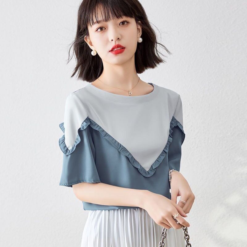 【半額！期間限定！！】 ファッション 定番シンプル 上質 シフォン 半袖<U-6595>