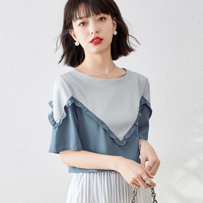 【半額！期間限定！！】 ファッション 定番シンプル 上質 シフォン 半袖<U-6595>