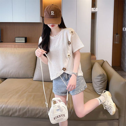 超人気 シンプル 好感度UP スウィート 3色選択 半袖Tシャツ＜U-8579＞