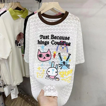 【半額！期間限定！！】新商品 キュート 超人気 プリント 2色半袖Tシャツ＜U-8520＞