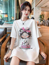 好感度UP ピンク カジュアル プリント スパンコール プリント ゆったり 半袖 Tシャツ＜U-8705＞