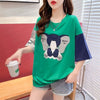 気質漫画カラーマッチング偽ツーピース半袖Tシャツ<U-2997>