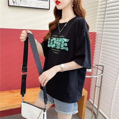 デザイン感 プリント チャーミング Tシャツ カットソートップス＜U-3151＞