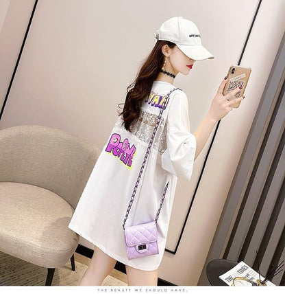 【半額！期間限定！！】グラフィック レース 透かし彫り ロング Tシャツ ゆったりワンピース ＜U-4021＞