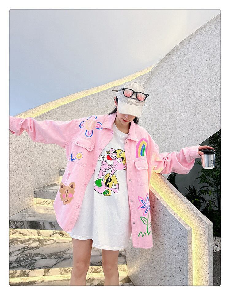 売り切れ必至 韓国風ファッション 上質 アバンギャルド プリント デニム Tシャツ ＜U-9479＞