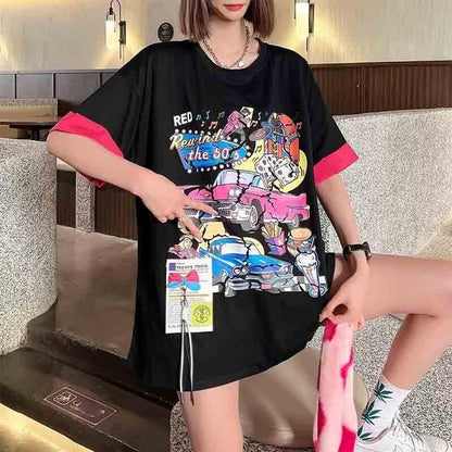 着心地抜群 カートゥーンプリント 美感いっぱい Tシャツ カットソー＜U-3126＞