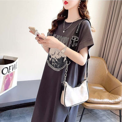 好感度満載 プリント 美感いっぱい Tシャツ カットソー ワンピース＜U-3599＞