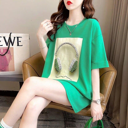着心地良い Tシャツ ビジュー 四色 ゆったり半袖＜U-2994＞