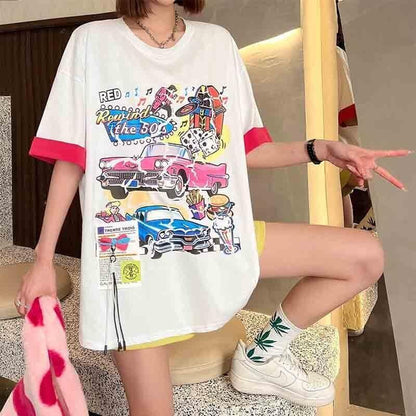 着心地抜群 カートゥーンプリント 美感いっぱい Tシャツ カットソー＜U-3126＞