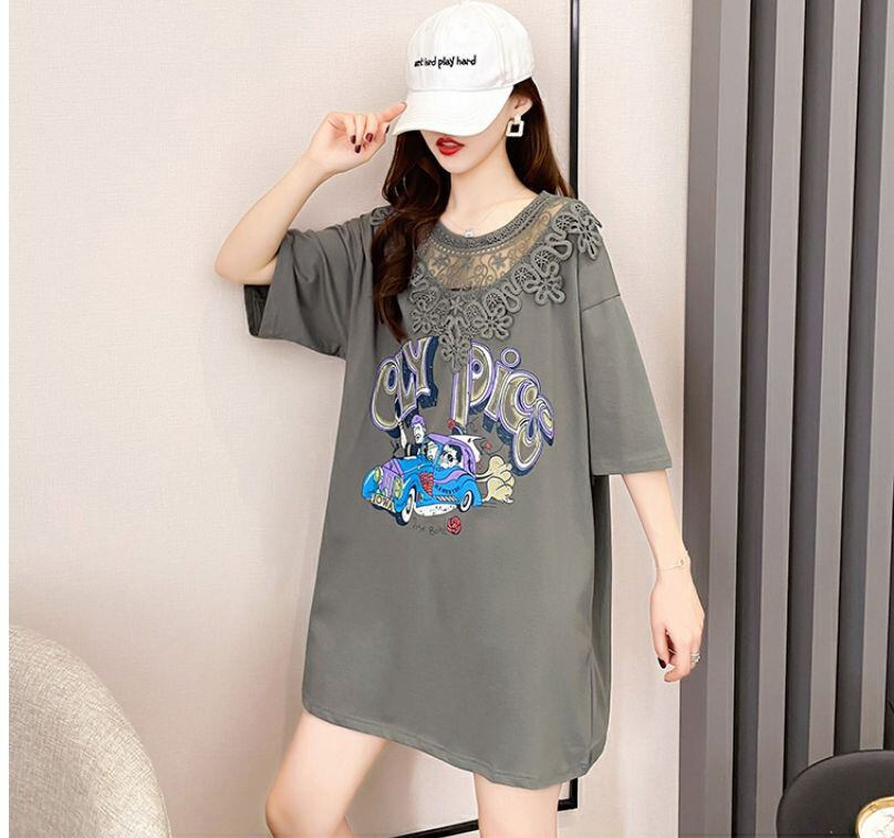 着回し力抜群 プリント カジュアル ビッグロゴ レース 切り替え 半袖Tシャツ 全3色＜U-8423＞