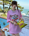 着?せ ゆったり ビッグロゴ ロングTシャツ 半袖 ワンピース<U-4859>