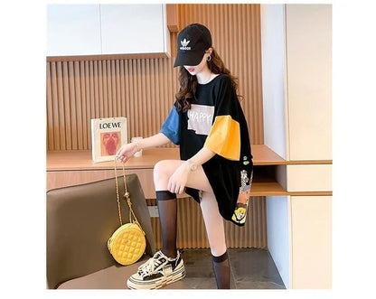 遊び心溢れるキュートなデザインのレディースゆったり半袖Tシャツ<U-2855>