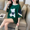 カジュアルルーズワッペン刺繍ステッチカラーブロック半袖Tシャツ<U-2870>