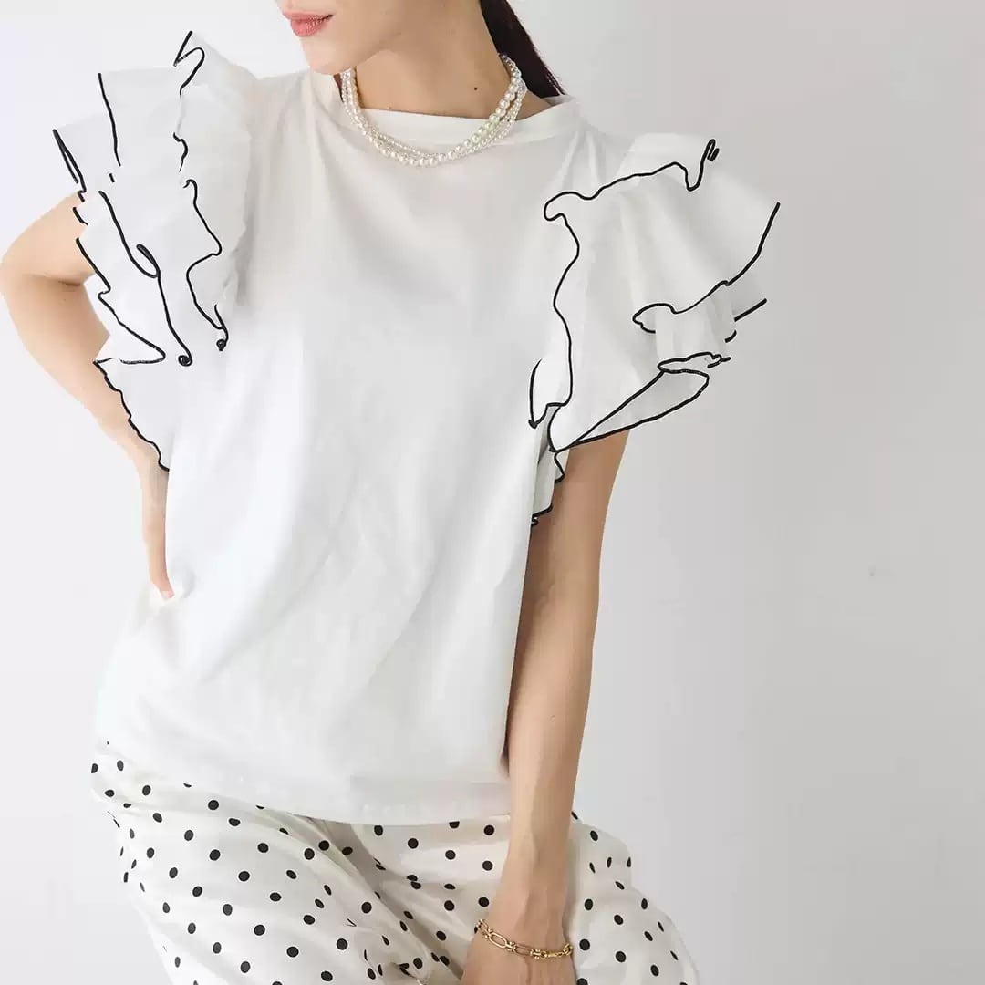 美人度アップ 早い者勝ち 大人可愛い カジュアル 共2色 Tシャツ<U-12149>
