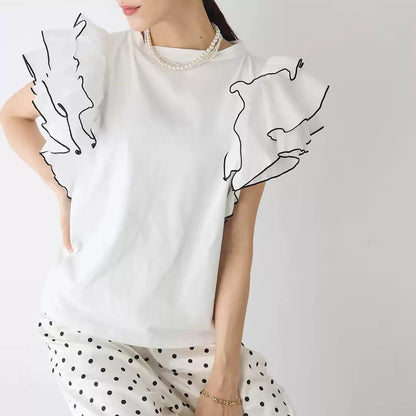 美人度アップ 早い者勝ち 大人可愛い カジュアル 共2色 Tシャツ<U-12149>