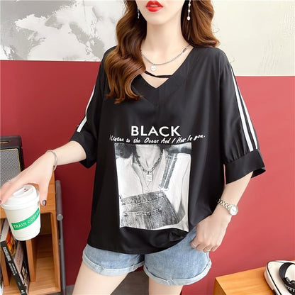 デザイン感 プリント チャーミング Tシャツ カットソー＜U-3476＞