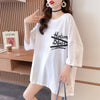 【人気商品再入荷！】   デザイン個性ゆったりミドル丈半袖Tシャツ<U-3036>