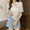 ファッション 透かし彫り 美人度アップ POLOネック Tシャツ カットソー＜U-3234＞
