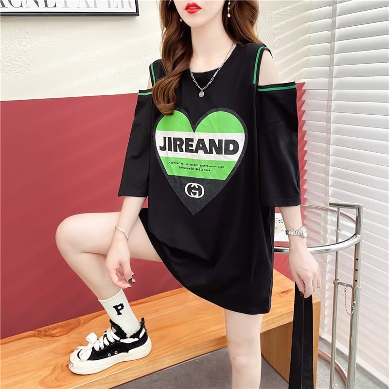 スタイリッシュ 切り替え 一目惚れ プリント Tシャツ カットソー＜U-3521＞