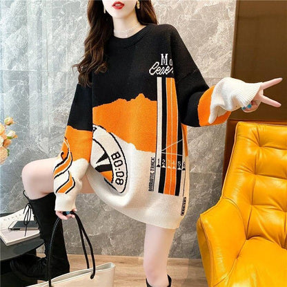 おしゃれ配色ビックロゴニットセータートップス全2色＜U-4337＞
