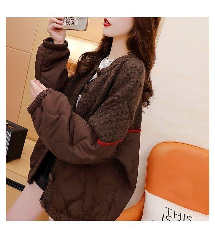 韓国系切り替えニットカーディガン三色ありトップス＜U-4217＞