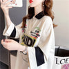 質感のいい ロング POLOネック プリントTシャツ ゆったり半袖 ＜U-2928＞