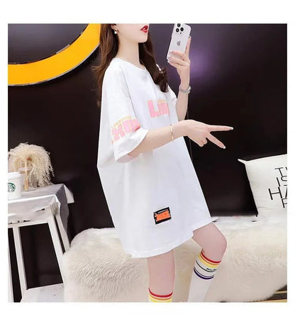質感のいい アルファベット 熊柄 ドロップショルダー オーバーサイズ Tシャツ ＜U-2878＞