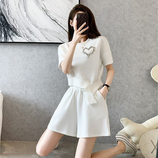 オシャレ度満点 切り替え 一目惚れ Tシャツ＋ショートパンツ セットアップ＜U-3573＞