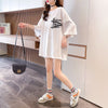 デザイン個性ゆったりミドル丈半袖Tシャツ<U-3036>