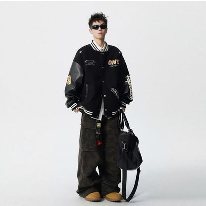【中棉】人気爆発中 アメリカンレトロ 配色切り替え 刺繍ロゴ ユニセックス スタジャンU-12627