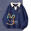大人可愛いウサギちゃんロゴポロネック裏起毛スウェット全6色<U-4507>