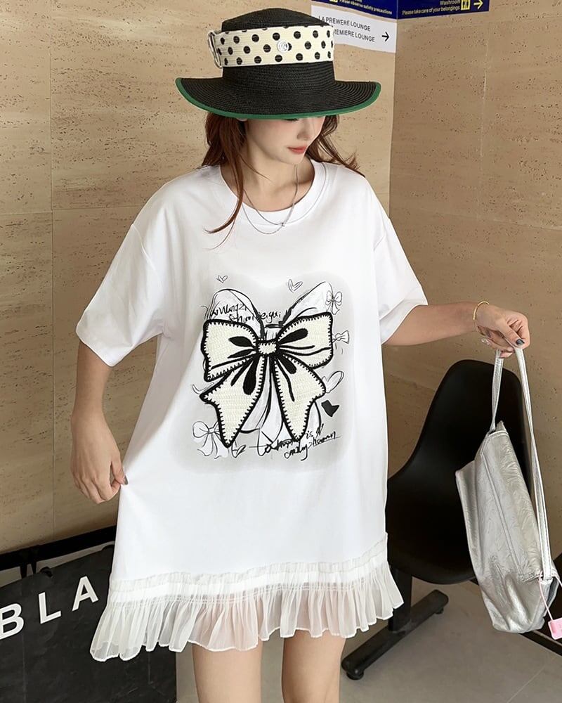今季マストバイ プリントゆったり 切り替え 半袖Tシャツ 全4色＜U-8256＞