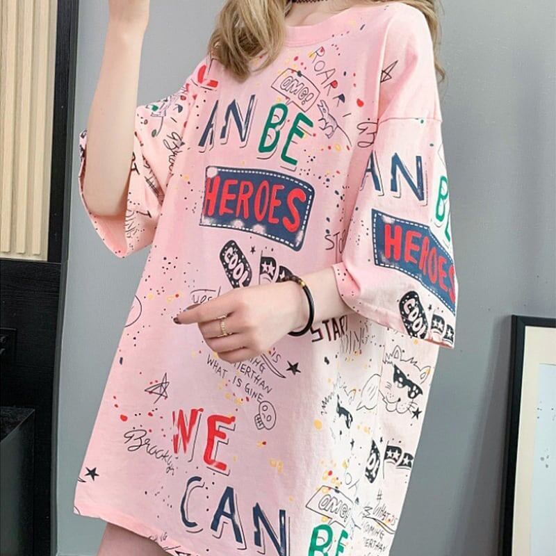 スタイリッシュ 切り替え 一目惚れ プリント Tシャツ カットソー＜U-3540＞