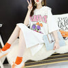 デザインセンスのあるミドル丈のトレンドプリントドールカラー半袖Tシャツワンピース<U-3018>