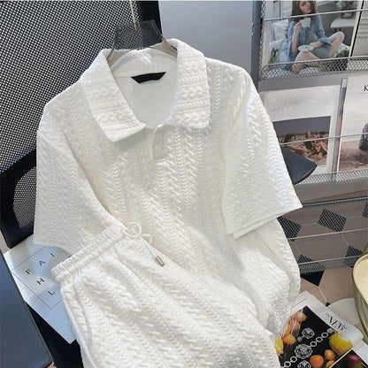ゆったり感アップ 切り替え 好感度満載 Tシャツ＋ショートパンツ セットアップ＜U-3556＞