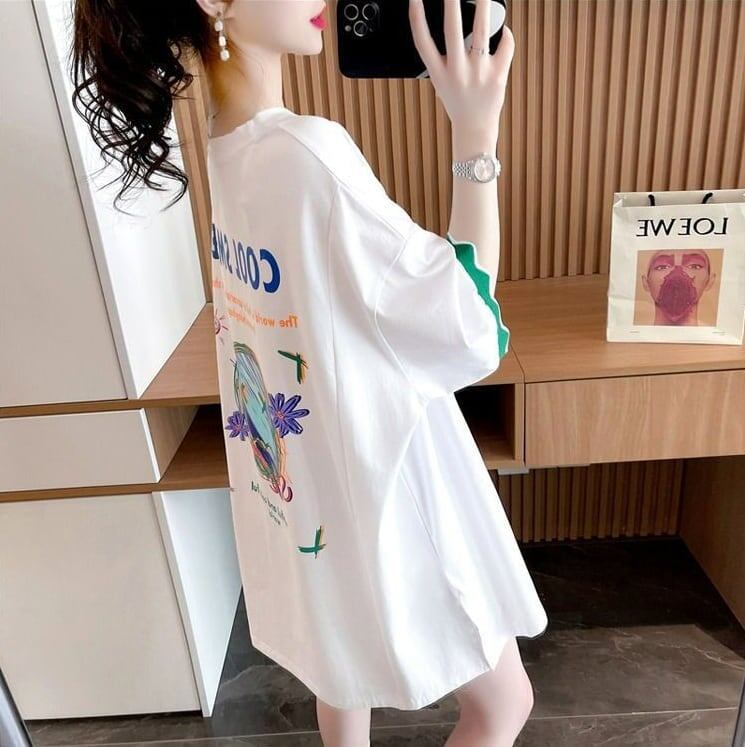 【半額！期間限定！！】デザインセンスニッチなミドル丈半袖Tシャツ2023新スタイル<U-3007>