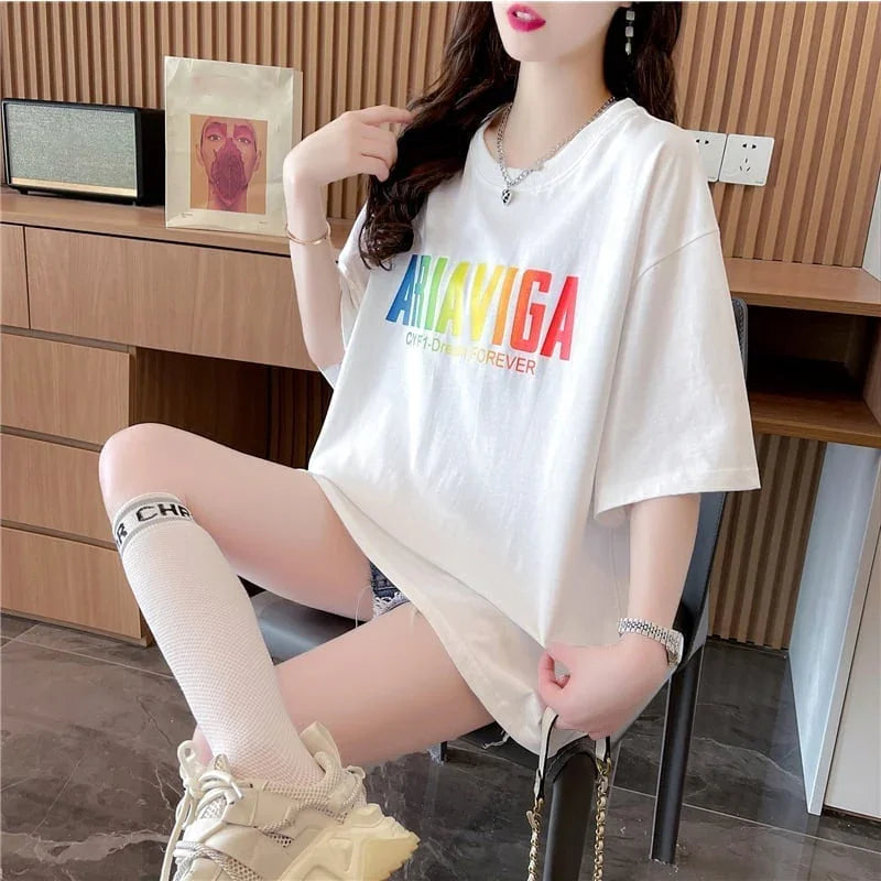 スタイリッシュ ラウンドネック 一目惚れ アルファベット Tシャツ カットソー＜U-2888＞
