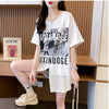 絶対流行 レイヤード風 レース プリント全2色 半袖Tシャツ<U-8821>